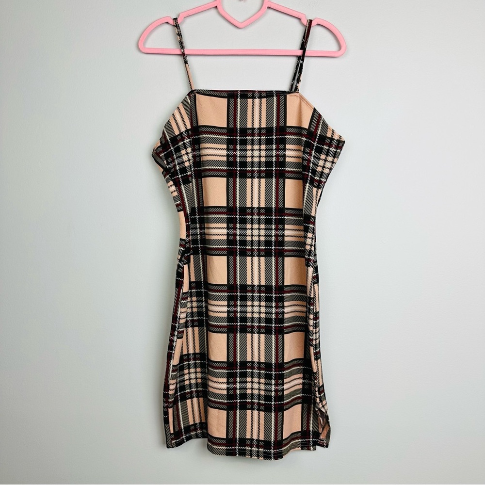 SHEIN Black and Tan Plaid Mini Dress Size XL